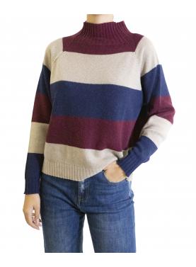 maglia a righe misto cashmere collo alto 